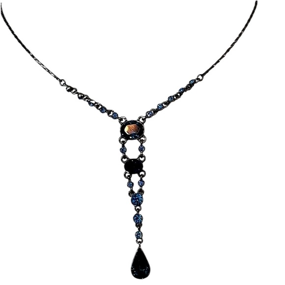 GIVENCHY Blue Crystal Iridescent AB & Lt Aqua Rhinestone Teardrop Necklace 20" - Picture 3 of 16